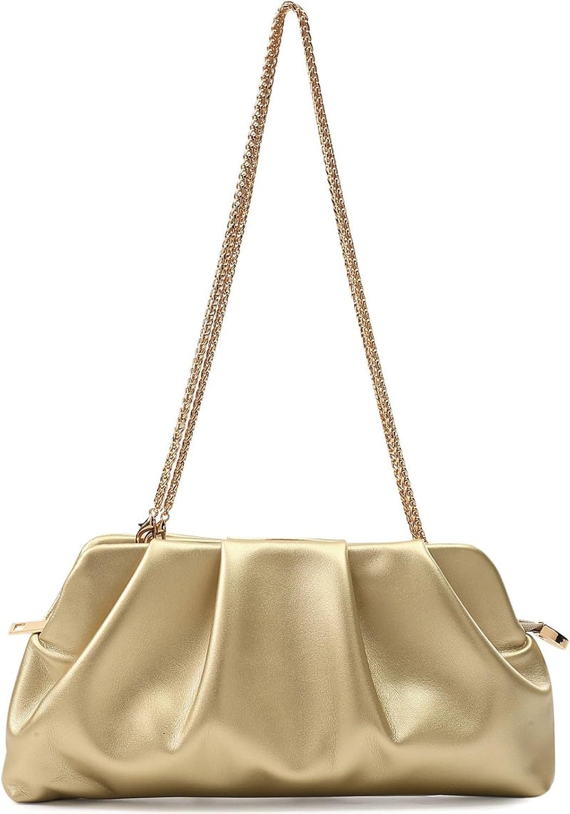 FanChris Evening Bag for Women Ruched Clutch Purse Detachable Metal Chain Crossbody Bag - Image 5